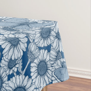 Blue spring, wild flowers, daisies tablecloth