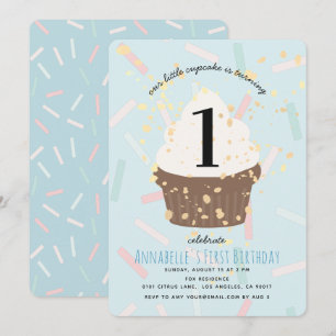 Blue Sprinkings Cupcake Invitation Anniversaire