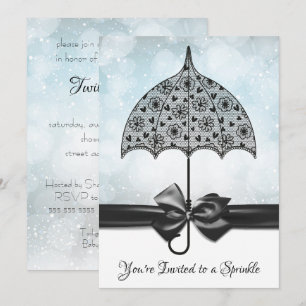 Blue Sprinkle Baby Shower  Black Lace Umbrella Invitation