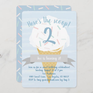 Blue Sprinkles Ice Cream Birthday Invitation