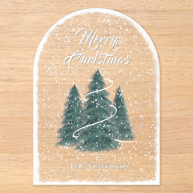Blue Spruce Snowfall Acrylic Christmas Card Acrylic Invitations (Front)