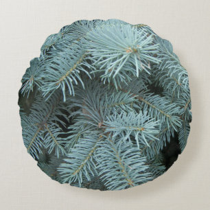Blue spruce tree grey green rustic round pillow