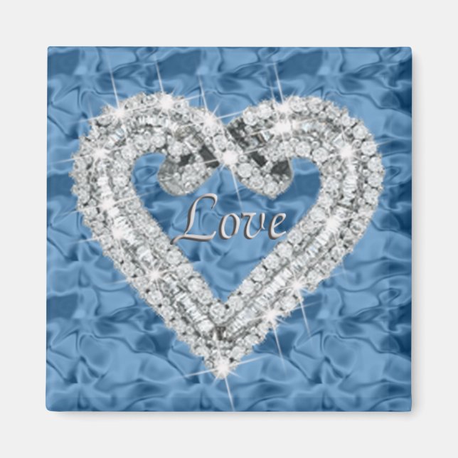 Blue Square Love Diamond Heart Magnet (Front)