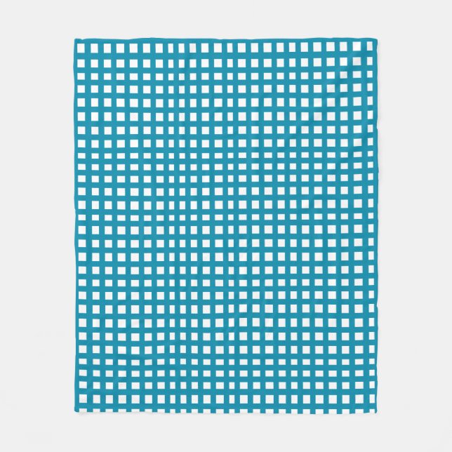 Blue square mesh grid  fleece blanket (Front)