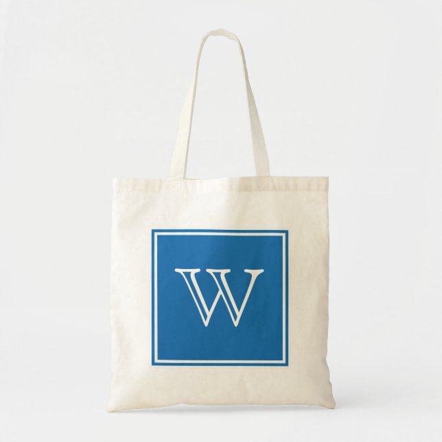 Blue Square Monogram Tote Bag (Front)