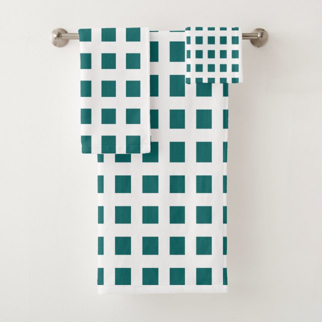 Blue Square Pattern Geometric Modern Bath Towel Set (Insitu)