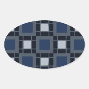 Blue Square Pattern Oval Sticker