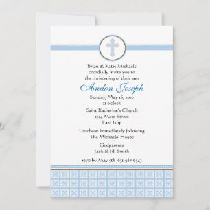 Blue Squares Cross Invitation