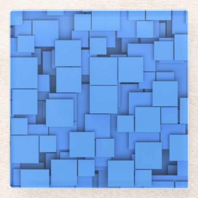 Blue squares glass drink coaster. coaster (Front)