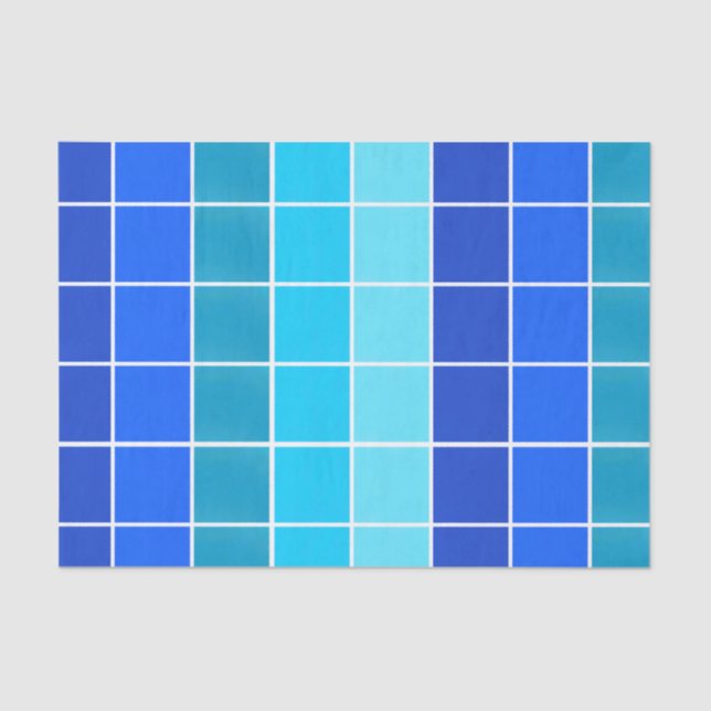 Blue Squares Gradient Stripes Tissue Paper (Front)