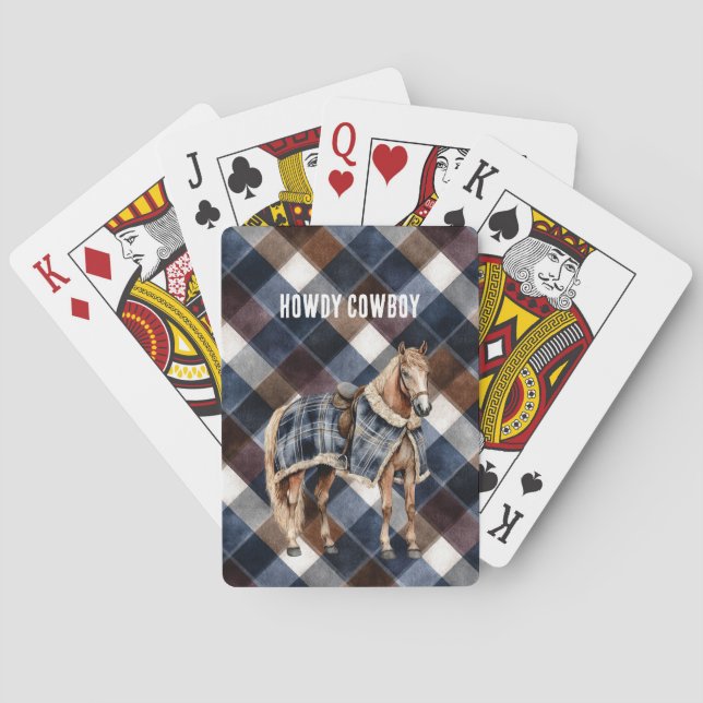 Blue Squares Horse Playing Cards (Back)