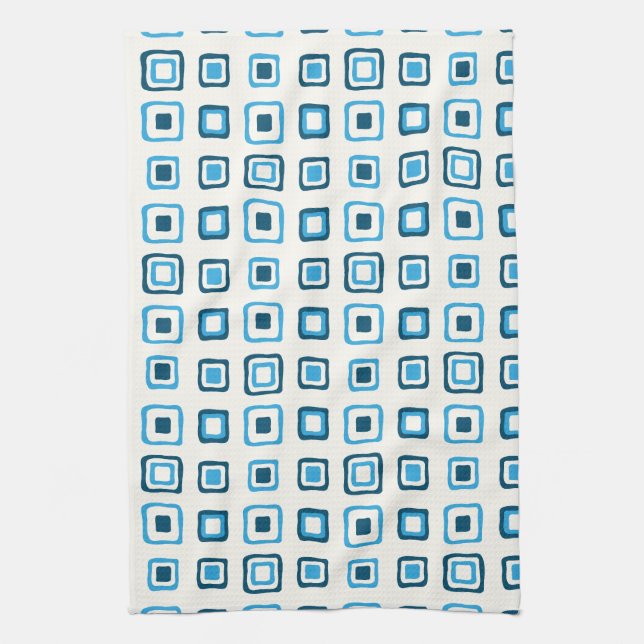 Blue Squares in Blue Squares in Blue Squares Kitchen Towel (Vertical)