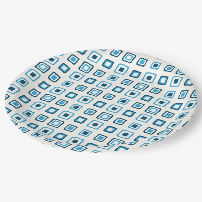 Blue Squares in Blue Squares Paper Plate (Angled)