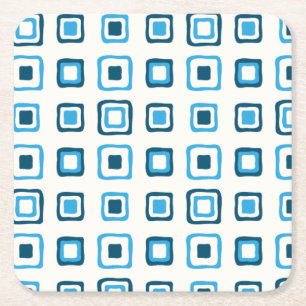 Blue Squares in Blue Squares - Reusable Square Paper Coaster