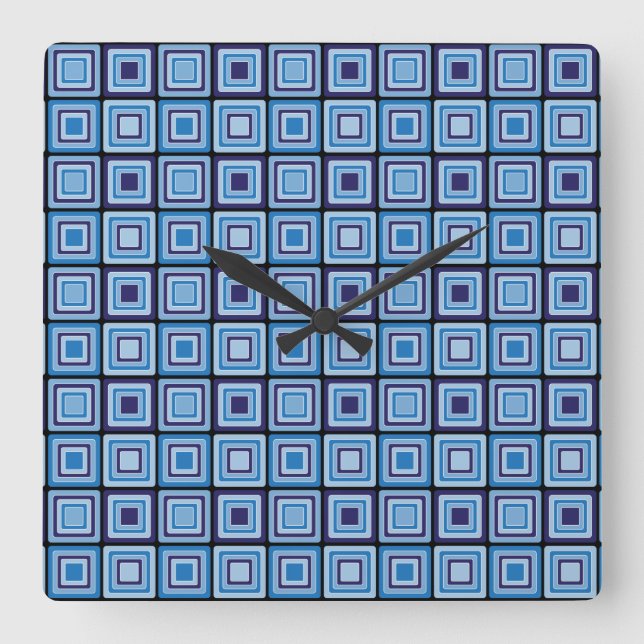Blue Squares Mod Pattern Wall Clock (Front)