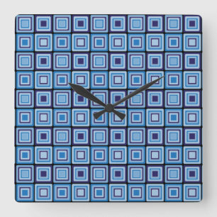 Blue Squares Mod Pattern Wall Clock