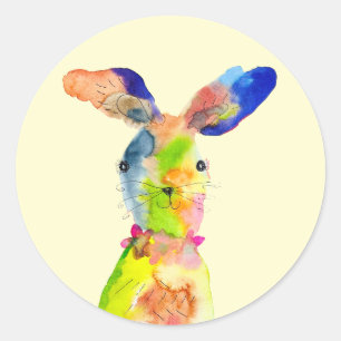 Blue squares watercolor abstract classic round sticker