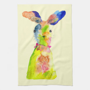 Blue squares watercolor abstract kitchen towel