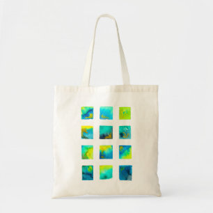Blue squares watercolor abstract tote bag