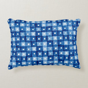 Blue Squares, Watercolor Seamless Mosaic. Accent Pillow