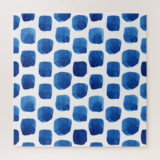 Blue squares, watercolor seamless pattern. jigsaw puzzle (Vertical)