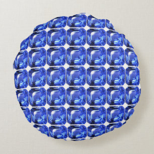 Blue Squarish Pattern Round Pillow