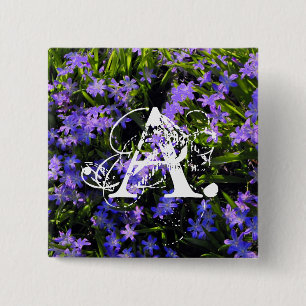 Blue Squill Spring Flowers and your monogram 2 Inch Square Button
