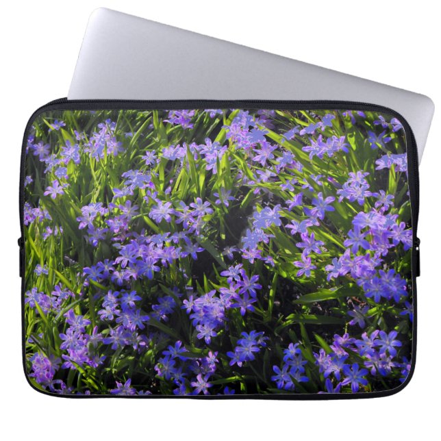 Blue Squill Spring Flowers, green leaves Laptop Sleeve (Front)