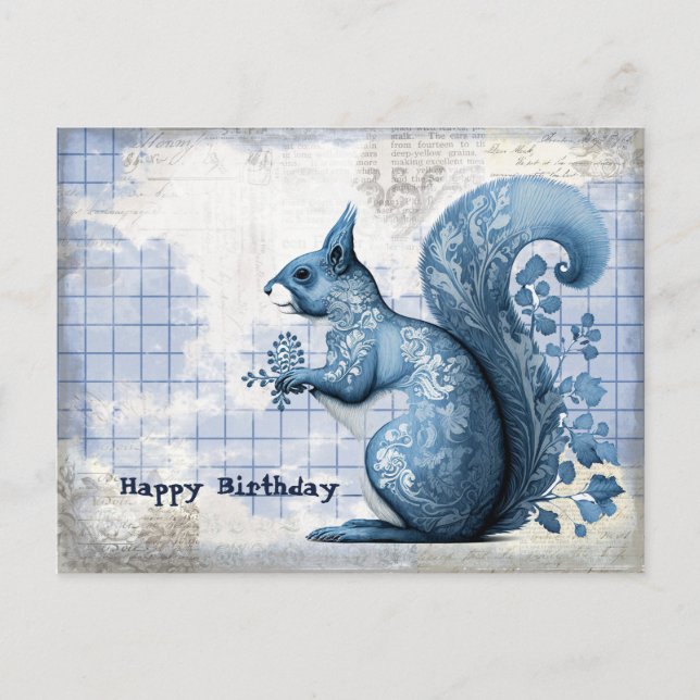 Blue Squirrel Birthday Collage Postcard (Front)