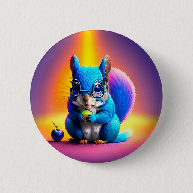 Blue Squirrel Eating A Fruit  2 Inch Round Button (Front)