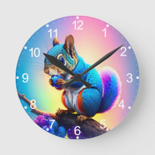 Blue Squirrel Eating A Fruit-323232 Round Clock