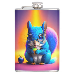 Blue Squirrel Eating A Fruit  Hip Flask