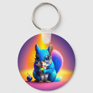 Blue Squirrel Eating A Fruit  Keychain