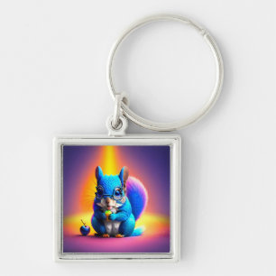 Blue Squirrel Eating A Fruit  Keychain