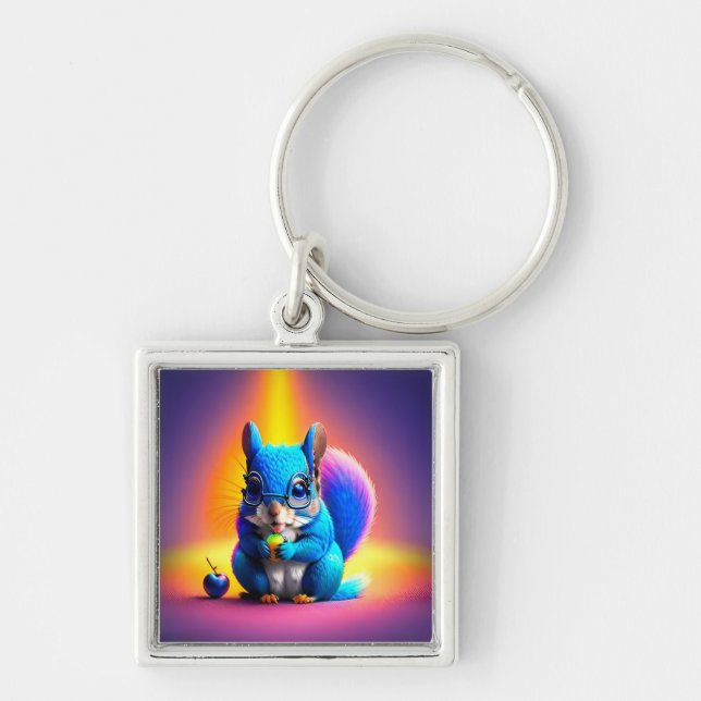 Blue Squirrel Eating A Fruit  Keychain (Front)