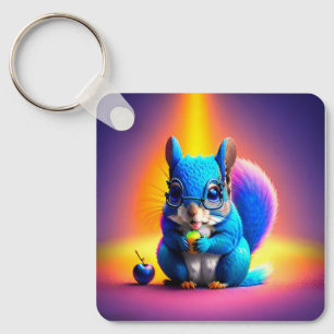 Blue Squirrel Eating A Fruit Keychain