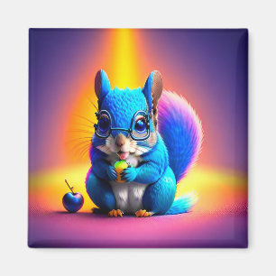 Blue Squirrel Eating A Fruit  Magnet