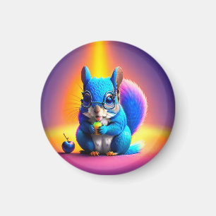 Blue Squirrel Eating A Fruit Magnet