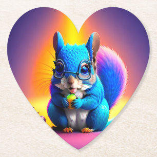 Blue Squirrel Eating A Fruit Paper Coaster