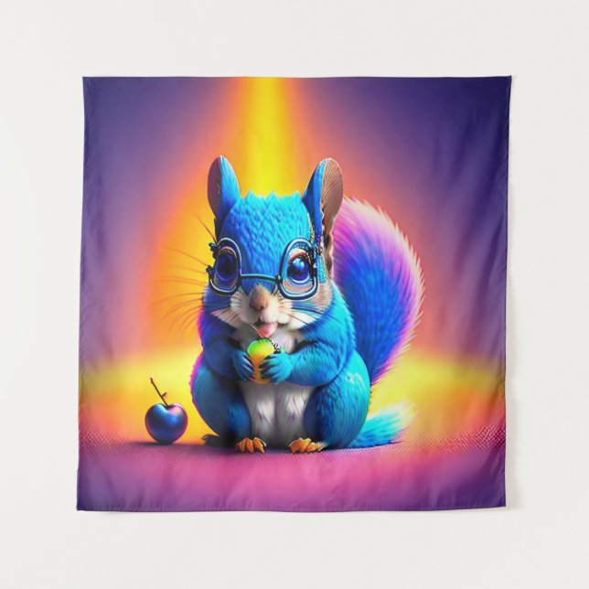 Blue Squirrel Eating A Fruit  Tapestry (Front)