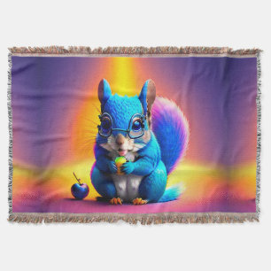 Blue Squirrel Eating A Fruit Throw Blanket