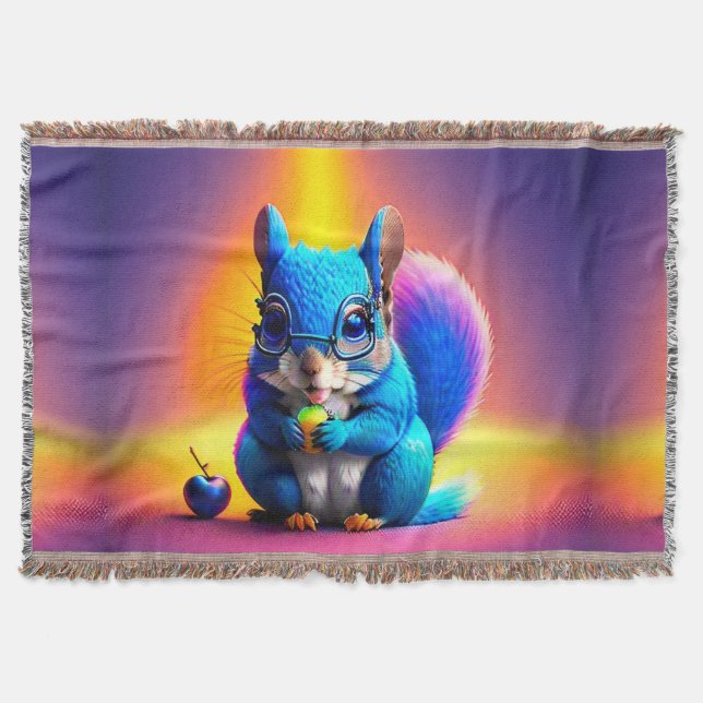 Blue Squirrel Eating A Fruit  Throw Blanket (Front)
