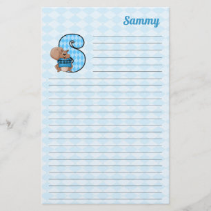 Blue Squirrel Mongram Letter S with Name Lined Stationery