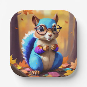 Blue Squirrel Wearing Glasses Paper Plate