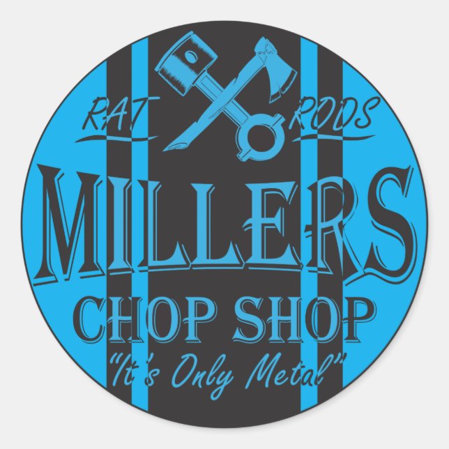 Blue SS Stripes Hot Rods Logo Classic Round Sticker (Front)