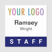 Blue Staff Name Tag Company Logo Pin or Magnetic