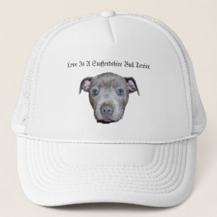 Blue Staffordshire Bull Terrier Puppy Face Love, Trucker Hat