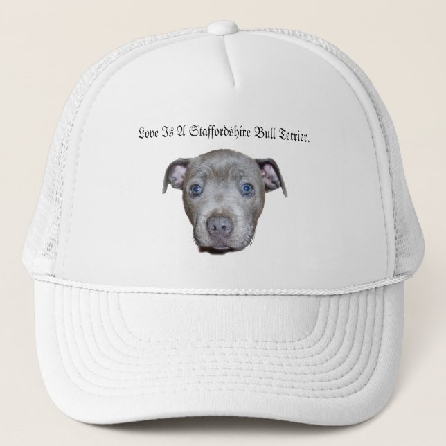 Blue Staffordshire Bull Terrier Puppy Face Love, Trucker Hat (Front)