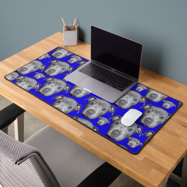 Blue Staffy Puppy Faces, Desk Mat (Office 2)