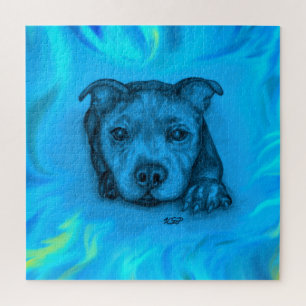Blue Staffy Puppy Jigsaw Puzzle